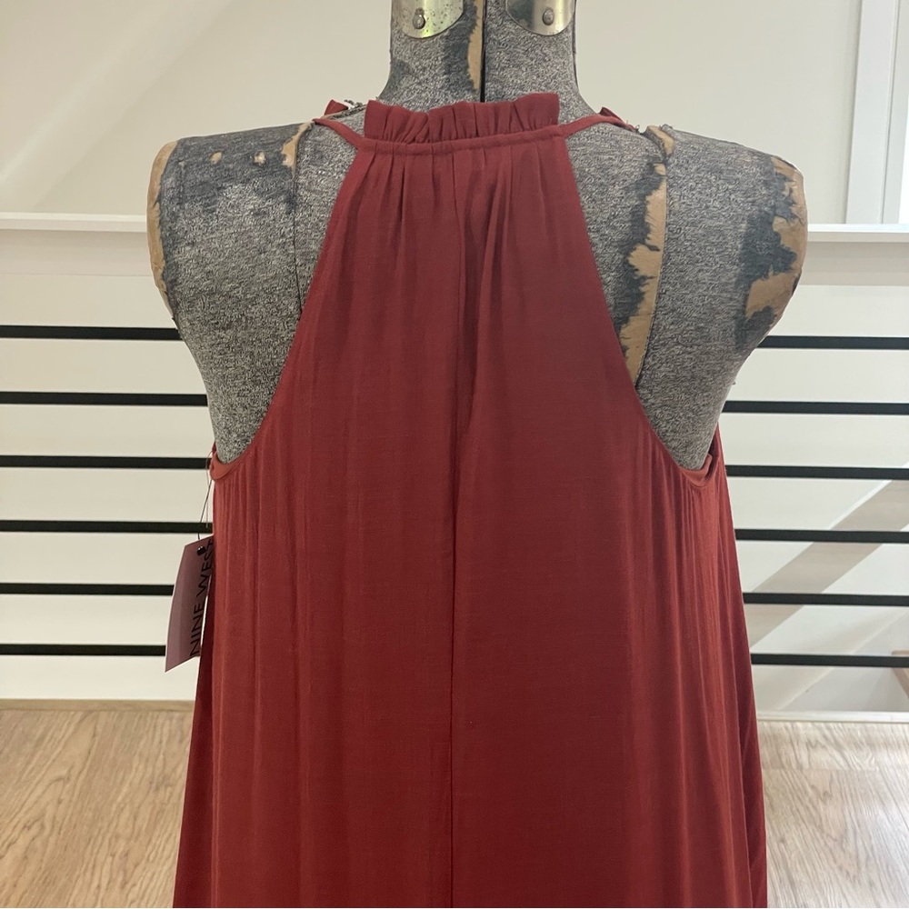 S NINE WEST red brown maroon tiered peasant, double layered maxi dress - Picture 4 of 4